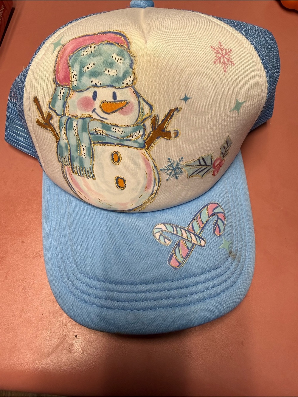 Snowman Trucker Hat - Light Blue